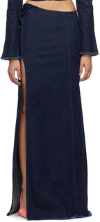 Темно-синяя джинсовая длинная юбка с крючками Jade Cropper