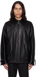 Черная кожаная куртка с окантовкой Wooyoungmi