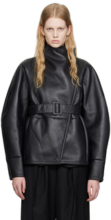 Черная куртка из искусственной кожи с высоким воротником LVIR