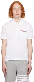 Белая футболка-поло с накладными карманами Thom Browne