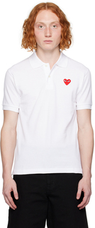 Белая футболка-поло Comme des Garçons с нашивкой в ​​форме сердца
