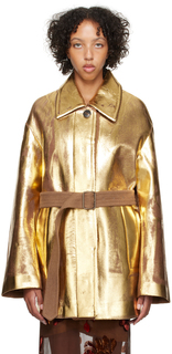 Куртка Dries Van Noten с ручной росписью светло-коричневого и золотого цвета