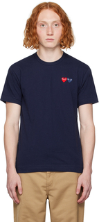 Темно-синяя футболка с двойным сердцем Comme des Garçons