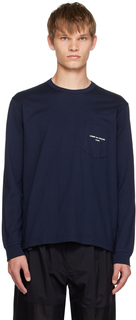 Темно-синяя футболка с длинным рукавом с принтом Comme des Garçons