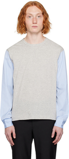 Серо-синяя футболка с длинными рукавами и вставками Comme des Garçons