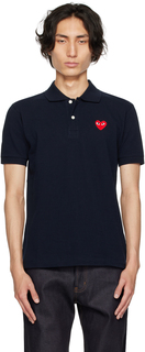 Темно-синяя футболка-поло с нашивкой в ​​виде сердца Comme des Garçons
