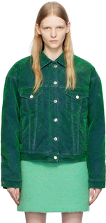 Зеленая джинсовая куртка MSGM с флоковым принтом