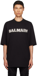 Черная футболка со стразами Balmain