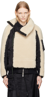 Черно-белая куртка из искусственной овчины со вставками sacai