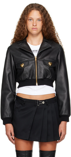 Черная кожаная куртка с пуговицами в форме сердца Moschino