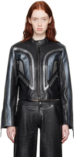 Черно-серая кожаная куртка Sophie Miaou
