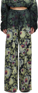 Зелено-черные брюки для отдыха с цветочным принтом Dries Van Noten