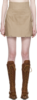 Елена Велес Серо-коричневая джинсовая мини-юбка со вставками Elena Velez