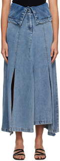 Синяя асимметричная джинсовая юбка-миди Rokh