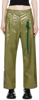 Зеленые брюки прямого кроя из искусственной кожи Оливковые Song for the Mute