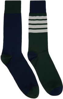 Зелено-темно-синие носки с 4 полосками Thom Browne