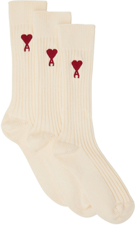 Комплект из трех носков кремового цвета AMI Alexandre Mattiussi Ami de C?ur