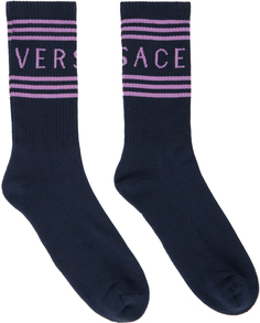 Темно-синие носки с винтажным логотипом 90-х годов Versace