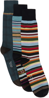 Три пары разноцветных носков с фирменной полоской Paul Smith