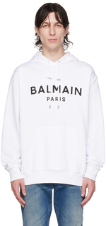 Белое худи с принтом Balmain