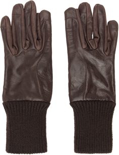Rick Owens Коричневые короткие перчатки с ребристыми манжетами