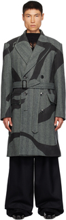 Пальто с принтом цвета серо-хаки Dries Van Noten