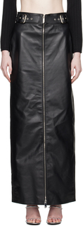 Черная кожаная длинная юбка с поясом GCDS