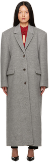 Серое однобортное пальто Magda Butrym
