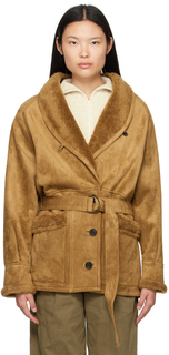 Светло-коричневое пальто из искусственной кожи со вставками LVIR