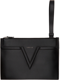 Черная кожаная сумка с V-образным вырезом Versace