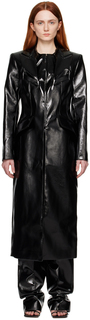 Александре Ахалкацишвили Черное пальто из искусственной кожи с козырьком Aleksandre Akhalkatsishvili