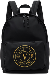 Черный рюкзак с V-образной эмблемой Versace Jeans Couture