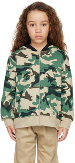 BAPE Kids Зеленая толстовка с капюшоном Woodland Camo Shark Shark