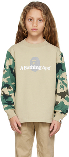 BAPE Kids Толстовка цвета хаки с камуфляжным принтом Woodland