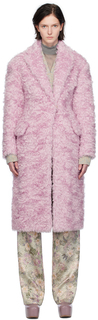 Пальто из искусственного меха Dries Van Noten фиолетового цвета с зубчатыми лацканами