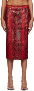 Alexander Wang Красная кожаная юбка-миди со змеиным тиснением