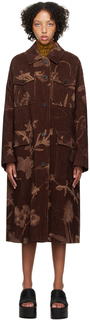Коричневое двустороннее пальто с цветочным принтом Dries Van Noten