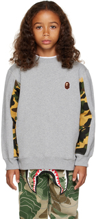 BAPE Kids Серый свитшот с камуфляжной головой 1st Ape Head