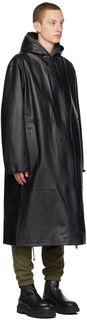 Черное кожаное пальто Alban Mackage