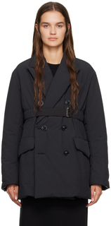 Черное двубортное пальто sacai