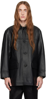 Черное кожаное пальто на пуговицах WACKO MARIA