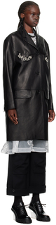 Черное однобортное кожаное пальто Simone Rocha