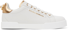 Dolce &amp; Gabbana Бело-Золотые Низкие Кроссовки Portofino