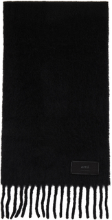 Черный шарф с нашивками из шерстяного трикотина AMI Alexandre Mattiussi