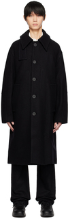 Черное пальто с раздвинутым воротником Wooyoungmi