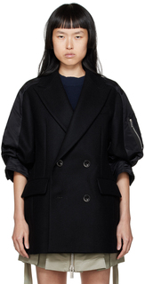 Черное пальто со вставками sacai