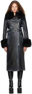 Черное кожаное пальто с потертостями Blumarine