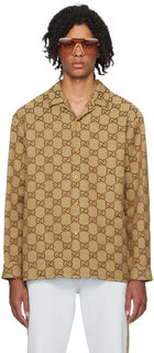 Коричневая рубашка макси с узором GG Gucci