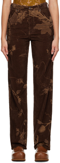 Коричневые брюки с прессованным цветочным узором Dries Van Noten