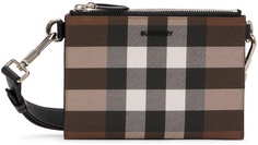 Коричневая сумка в клетку E-Canvas Check Link Темная береза Burberry